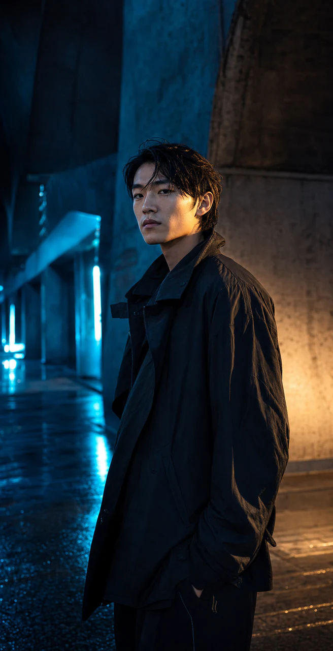 雨夜拱廊中的原创时尚人物摄影